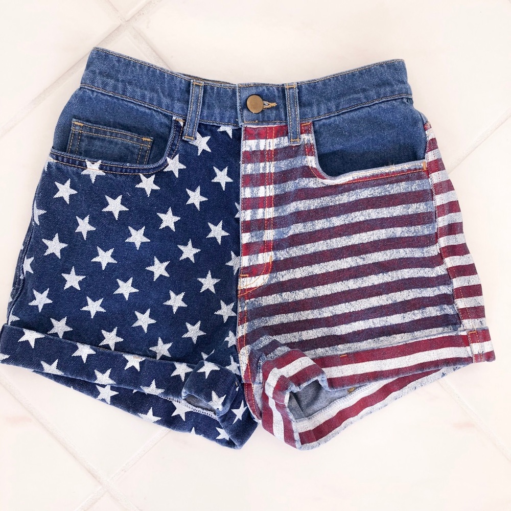 American Flag Denim Shorts